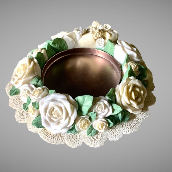 Porcelain Pink Rose Pillar Candle Holder Wedding Centerpiece - Picture 2 of 5